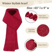 Winter Chenille Hat Gloves Scarf Set Women Men Warm Beanie Hats Touchscreen Gloves Thick Soft Scarf - 紅色 - 查看 5