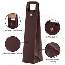 Leather Wine Gift Bag 16.1x3.5x3.5 In, Wines Gifts Tote Bag, Reusable Metal Clasp Gift Wine Bag, Portable Wines Protector For Parties, Birthdays, Weddings, Father'S Day And Various Holidays,S-RED-BK - S-RED-BK - 查看 4