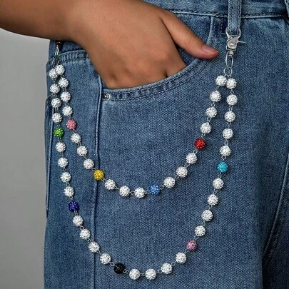 1pc Fashionable Elegant Minimalist Multi-Layer Colorful Crystal Waist Chain, Men's Charming Body Chain, Pants Decoration, Suitable For Casual, Music Festivals, Party Outfits