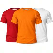 Set Of 3 Men's Basic Plain T-Shirts, 100% Cotton, 30.1 Mm - 紅/橙/白 - 查看 1