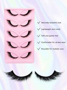 Colash 5 pares de pestañas postizas de ojo de gato naturales y desordenadas con banda transparente, pestañas de ojo de gato 0.07 con efecto wispy, extremo alargado y tira completa, suaves y realistas, pestañas postizas reutilizables adecuadas para fiestas y banquetes, con buen efecto impermeable y que no se caerán fácilmente - Negro - Ver 10