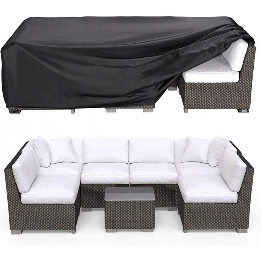 600D Patio Furniture Cover, Heavy Duty Outdoor Furniture Cover, Sofa Set Table & Chair Cover, 137*57*35 Inches,Women's Day,Travel Essentials,Wedding Favours,Y2k,Bedroom,Car Accessories Women,Kitchen Decor,Kitchen Decor,Household Items - Black - View 1