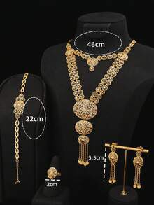 5pcs Geometric Starry Sky Crafted Multi-Layer Necklace, 18K Gold Plated Copper, French Romantic Luxury Dubai Style, Bridal Wedding Party Holiday Gift Set, Includes Scarf Necklace, Bib Necklace, Jewelry Gift Box - Champagne - View 4