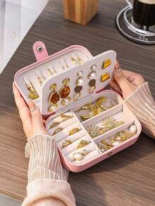 1个优雅经典首饰收纳盒，大容量，内衬绒布，PU皮革材质，防尘带盖，抗氧化，可收纳耳环、戒指、项链等，家居装饰收纳，便携式旅行首饰盒，居家必备收纳盒，节日礼物，情人节礼物，新年礼物，女孩礼物