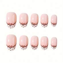 24pcs Short Oval Press On Nails, Y2K Style, Brown Bow Design, Glossy Shiny Finish, Reusable Fake Nails Nail Tips Set For Women Daily Wear Casual Outings - Multicolor - View 5