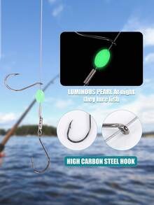 GOTURE 3pcs Anti Entanglement Live Bait Double Hook Fishing Line - Made Of Stainless Steel Wire And Luminous Beads, Wear-Resistant And Tear Resistant, Suitable For Seawater And Freshwater - Grey - View 9