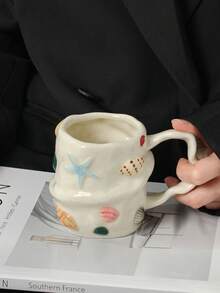 手工不对称3D贝壳陶瓷马克杯，釉下彩陶瓷水杯，创意礼品咖啡杯，节日礼物，纪念品，情人节礼物 - 彩色 - 查看 9