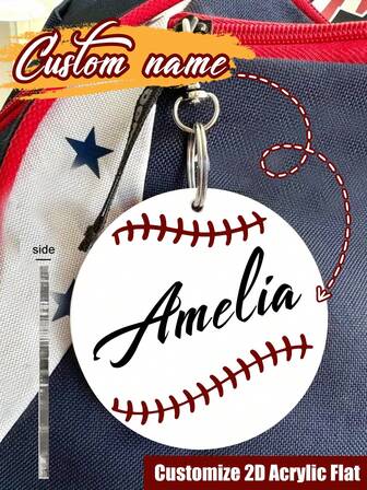 Customizable Name 2D Acrylic Flat Baseball Keychain,Personalized Acrylic Baseball Name Tag Charm Custom Name Bag Pendant - Custom Letter Keychain For Tote Bags, Backpack, Car Keys,Ideal For Family Celebrations & Birthday Party Favors, Unique Gift For Sports Fans,Boyfriends, Girlfriends, Family, Friends, Couple,For Anniversaries, Valentine'S Day, Mother's Day, Father's Day, Graduation Ceremonies,Holiday Gifts