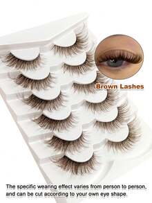 Rikuaild 6 Pairs Brown Faux Mink Eyelashes, Transparent Lash Bands, Reusable, Natural Fluffy Criss-Cross False Eyelashes, Strip Lashes - Cat Eye Lashes - View 2