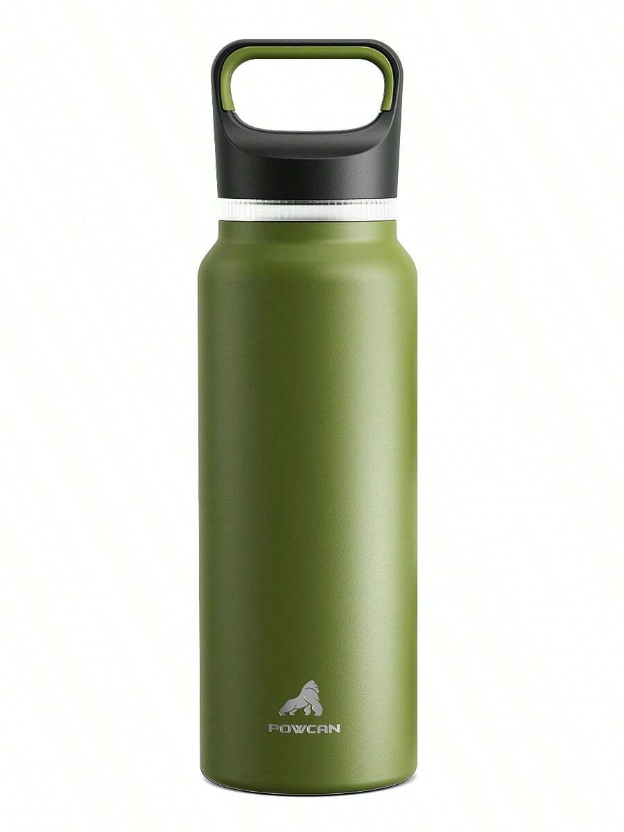 Powcan 40oz Insulated Water Bottle With 3 Lids, Leak-Proof, Suitable For Cycling, Fits In Car Cup Holders, Stainless Steel Material, Comes With Straw Lid And Spout Lid, Ideal For Sports, Fitness, School And Travel - Forest Green - View 1