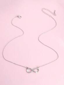 1件简约水钻无限符号吊坠小众休闲项链，适合女性日常佩戴 - 銀色 - 查看 4