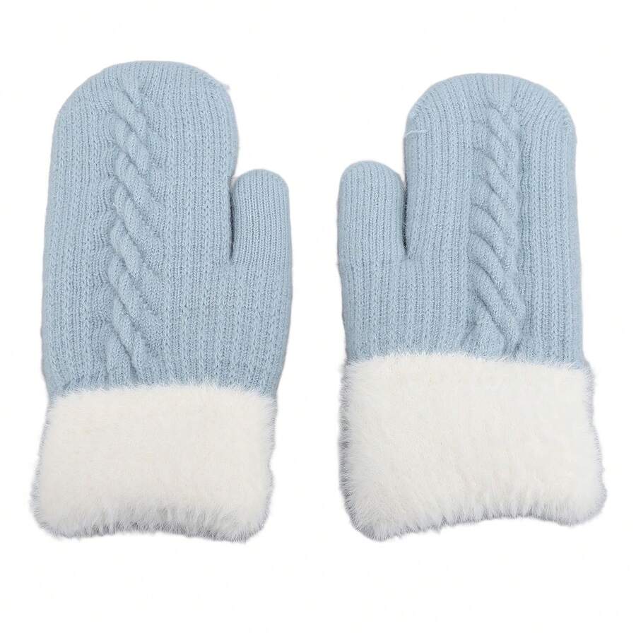 Mint Blue Camel Wool Touchscreen Gloves - Women's Fingerless Winter Gloves, Knitted With Fleece Lining, Cold-Resistant And Soft On The Skin - Baby Blue - View 1