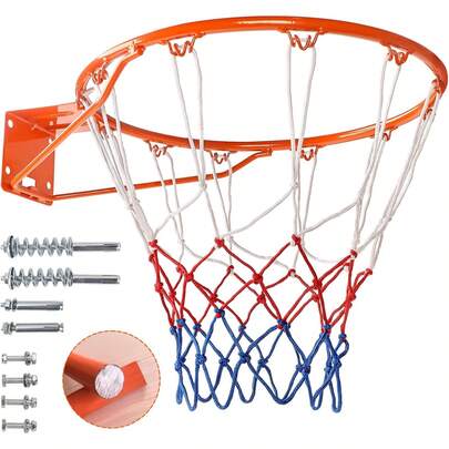 Basketball Rim 18'' (45cm) Full Size Replacement Outdoor Wall Door Mounted With All Weather Net Solid Steel 18 Inch