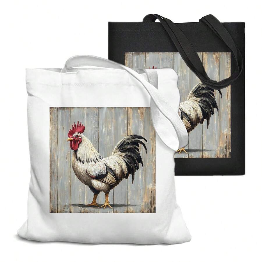 1pc 35*40cm(14*16 Inch) Rooster Art Decoration Shopping Bag, Versatile Polyester Fabrics Carry-All For School, Grocery & Weekend Activities - Multicolor - View 1