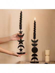 1 Set Gold/Black Metal Candle Holder/Stand With Star & Moon Pattern. Metal Ramadan Lantern. Nordic Retro Romantic Candle Holder, Suitable For Candlelight Dinner, Modern Home Decor, Dining Table, Coffee Table, Living Room Decor, Wedding Decor, Birthday & Graduation Gift. Also A Thoughtful Gift For Ramadan. - Multicolor - View 3