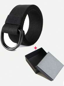 Nuevo cinturón de hebilla de anillo doble de 3,8 cm, correa de cintura trenzada de lona y cuero casual unisex - Multicolor - Ver 13