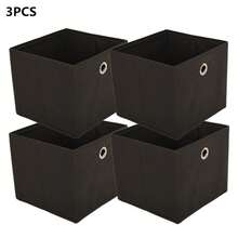 3pcs Foldable Fabric Storage Boxes With Handles, Collapsible Closet Organizer Bins For Clothes Storage, Sock Drawer Dividers, Bedroom Wardrobe Organization Solutions, Stackable Container Cubes For Household Items And Home Decor - Black - View 2