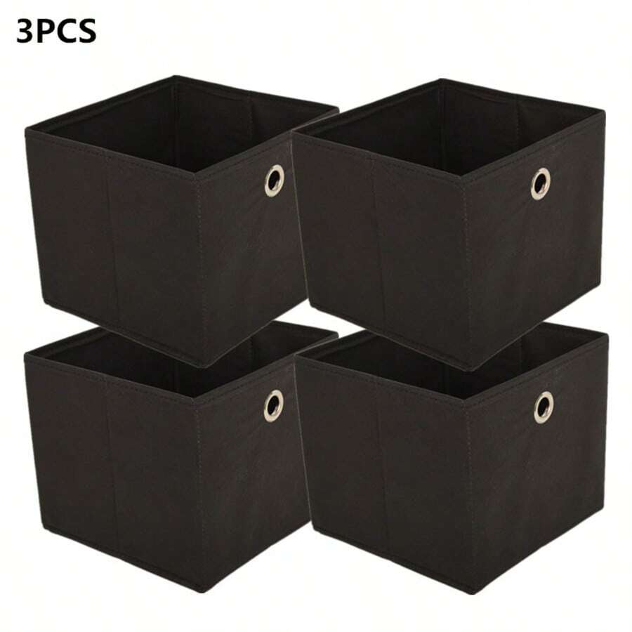 3pcs Foldable Fabric Storage Boxes With Handles, Collapsible Closet Organizer Bins For Clothes Storage, Sock Drawer Dividers, Bedroom Wardrobe Organization Solutions, Stackable Container Cubes For Household Items And Home Decor