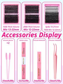 RITALASH 566pcs False Eyelashes Set, Includes Glue And Makeup Remover, D Curl Thick 150D+200D Extra Volume+Spiky Lashes, 12-22mm Thickness, DIY Individual Lashes Set, Easy DIY At Home - Black - View 2
