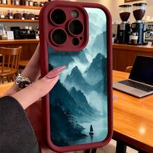 Funda de teléfono de moda, compatible con varios modelos de ,  y , diseño de paisaje de montaña para fundas de ,  y , protector de teléfono, funda de pareja, regalo para novio o novia, presente de vacaciones, este es un regalo popular para amigos o socios, adecuado para ocasiones de negocios. Duradera, resistente a las manchas y a las huellas dactilares, esta nueva funda para teléfono de hombres y mujeres es un gran regalo. - Burdeos - Ver 7
