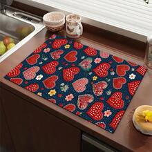 1pc Red Heart Print Absorbent Mat/Drying Mat For Coffee Maker, Dishes - Polyester Absorbent Desktop Protective Mat With Rubber Anti-Slip Pad, For Kitchen Counter Decor, Home Bar And Dining Table - Multicolor - View 7