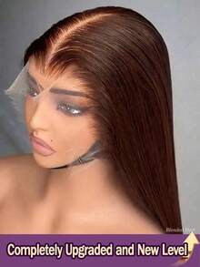 Put And Go 28英寸自然黑13x4高清蕾丝前假发，200%密度，4号棕色直发混纺真人发假发，5x5无胶预剪裁易戴假发，预先拔毛，预先漂白，带婴儿发，女士专用，告别打结 - 棕色 - 查看 1