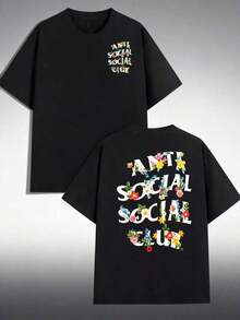 1pc Women's Casual Round Neck Cotton T-Shirt Women's Sports T-Shirt Men's T-Shirt Couple T-Shirts Valentine's Day Gift Birthday Gift Christmas Gift Unisex T-Shirt Suitable For All Seasons, With The Anti Social Club Motif - Negro 7 - View 7