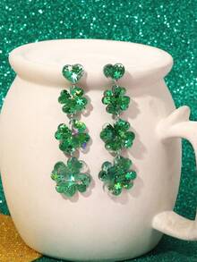 1 par de pendientes de gota de acrílico con brillo con forma de trébol de 4 hojas verde con efecto láser brillante, accesorios de joyería para el Día de San Patricio, fiesta irlandesa para mujeres y niñas - Multicolor - Ver 10