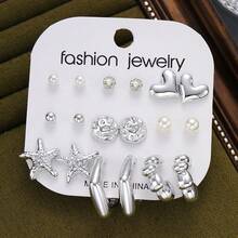 18pcs Women's Earring Set, Hollow Flower, Silver Metal Luster, Shiny, Heart-Shaped Faux Pearl Accents, Fashionable, Elegant, Suitable For Parties, Dates, Daily Wear, Great Gift For Her - Silver - View 4