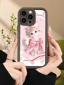 Funda de teléfono minimalista y gruesa a prueba de caídas, diseño de gato con kimono y flores de cerezo, estilo japonés dulce y elegante, ideal para mujeres, protección completa, perfecta para regalos festivos, compatible con Apple 17/16/15/14/13/12/11/Pro/ProMax,compatible con Galaxy A34/A35/A54/A55,Galaxy S20/S21/S22/S23/S24/S25 Ultra/Plus,compatible con Moto/Galaxy/Redmi/Honor/OPPO Soft - Marrón - Ver 4