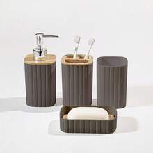 4/6pcs Luxury Wooden Bathroom Set | Housewarming Gift | Includes Toothbrush Holder, Trash Can, Soap Dispenser, Toilet Brush Holder, Soap Dish | Reusable Bathroom Accessories - Multicolor - View 14