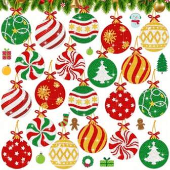 20pcs/Set Christmas Ball Diamond Painting Kit, DIY Diamond Painting Christmas Tree Ornaments, Numeric Mosaic Embroidery Acrylic Pendant Crafts, Handmade Art Hanging Decor, Suitable For Home Decoration And Party Supplies Gifts