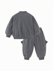 mini bala 2 piezas Conjunto lindo para niños, chaqueta y pantalones, tela suave y amigable con la piel, Colección Primavera 2026 - gris oscuro - Ver 2