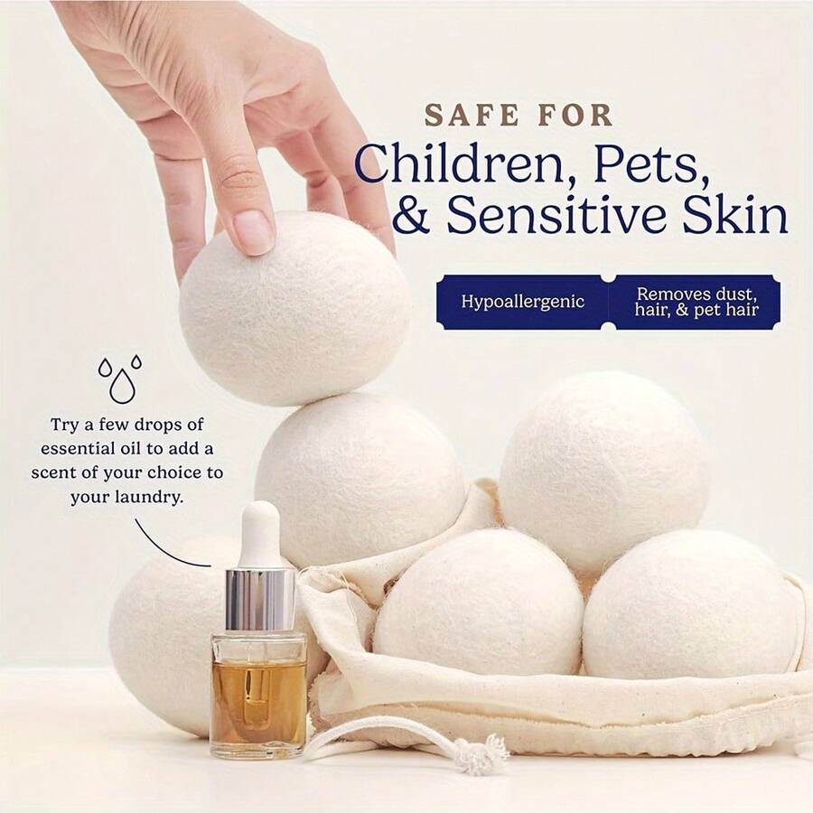 6pcs XL Natural Wool Dryer Balls - Free Gift, Fabric Softener, Reusable, Reduces Wrinkles, Saves Drying Time. Larger Dryer Balls Are A More Choice Than Plastic Balls. - Apricot - View 1