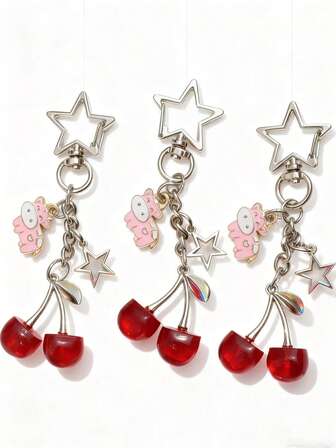 Llavero de vaca rosa, cereza roja, estrella de cinco puntas, regalo para niñas, regalo para madres