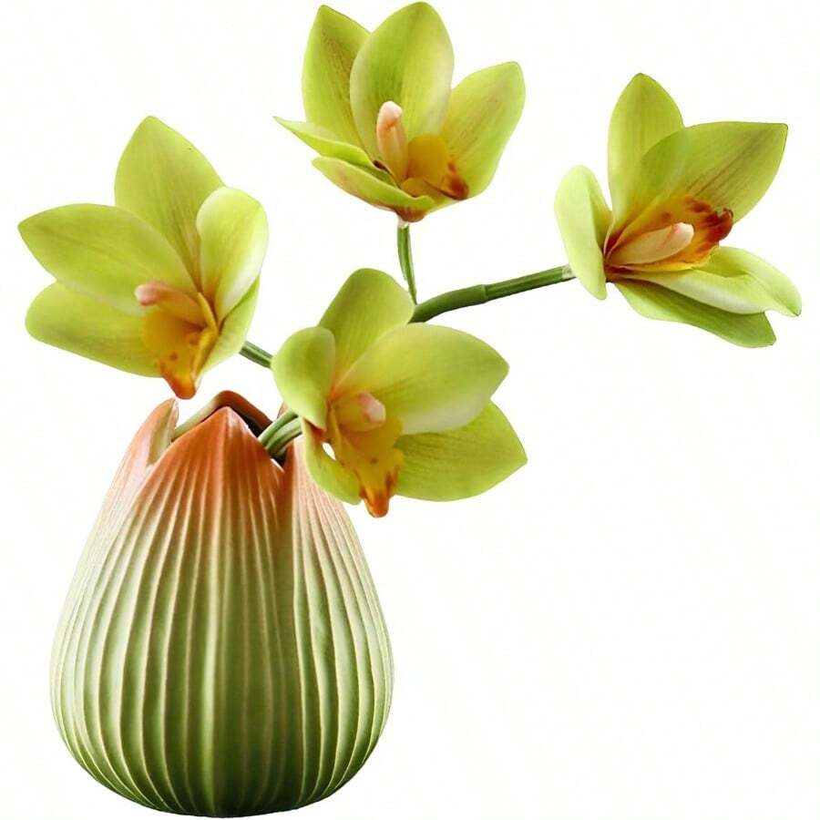Flores artificiales de orquidea verde con jarron de ceramica flores artificiales de phalaenopsis para decoracion del hogar flores falsas en jarron para centros de mesa 1 pieza - Orquídea verde - Ver 1