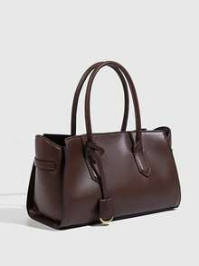 This Handbag Features A Classic Dark Brown Leather Design With Smooth And Simple Lines, Sturdy Double Handles, And Exquisite Metal Details. The Overall Style Is Low-Key And Elegant, Suitable For Daily Commuting Or Business Occasions, Balancing Practicality And Professionalism. - Chocolate Brown - View 3