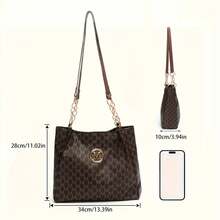 Women's PU Retro M Print Character, M Retro Hardware Accessories, Large Capacity Spring Summer Travel Vacation Zipper Closure Shoulder Bag, Crossbody Bag, Handbag, Tote Bag, Mother's Day Gift - 黑色 - 查看 5