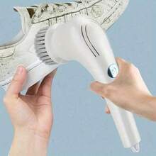 1pc Effortless Cleaning Tool! Electric Design With Brush Head Button, Easy To Handle Stubborn Stains With Home Cleaning Brush, Super Convenient For Bathroom And Kitchen Cleaning Home Cleaning Party Cleaning Valentine'S Day Valentines Cleaning Supplies - White - View 6