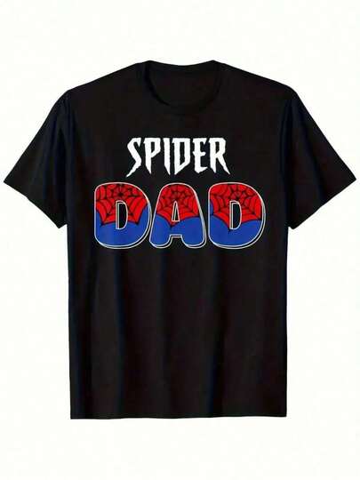 Camisa de manga corta para hombre Papa Spider con diseño de telaraña y colorido rojo, azul y blanco. Cuello redondo y estilo casual. El regalo perfecto para el Día del Padre.