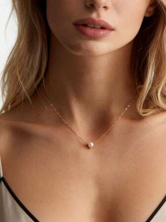 1 Simple And Elegant Faux Pearl Necklace, Stainless Steel Necklace, Suitable For Women's Daily Wear