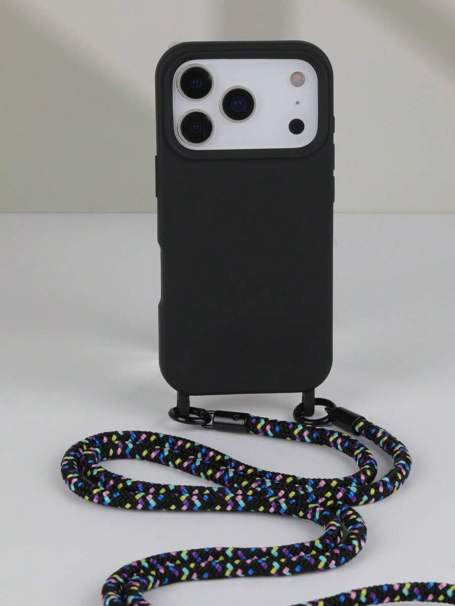 Black Phone Case With Lanyard Strap Compatible With IPhone 13/14/15/16/17 Pro Max - Black - View 1