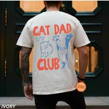 Daddy Cat T-Shirt, Cat Dad T-Shirt, Cat Dad Club T-Shirt, Back Design T-Shirt, Funny Cat T-Shirt, Cat Lover, New Cat Dad T-Shirt, Pet Dad - 駝色 - 查看 8