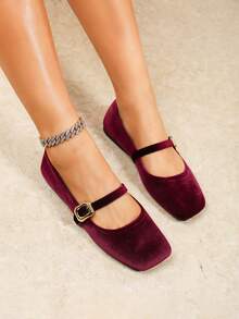 2026 Neue Damen Mode Wildleder Retro Quadratische Spitze Mary Jane Schuhe, vielseitige Lässig Schuhe für Frühling/Herbst, 2025 Neue Bestseller Damen Flache Schuhe für Bürokleidung - Bordeaux - Übersicht 3