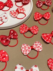 10pcs Women's New Cute Bow, Polka Dot, Ditsy Floral Hair Scrunchies, Suitable For Holiday Parties, Daily Gatherings, Valentine's Day Gifts, Carnival Season ,Ponytail Holders ,Hair Elastics ,Hair Rubber Bands ,Hair Rope ,Elastic Hair Tie Head Accessories - Multicolor - View 6