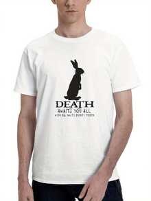 Funny Graphic Tee For Men - Vintage Comedy Tee With Death And Python Joke Design - Black With White Print - Breathable Cotton Tee For Fans, Casual Wear And Costume Parties - Machine Washable Retro Comedy Movie Apparel With Iconic Characters, Crew Neck, Short Sleeves And Relaxed Fit For Comfortable Streetwear - 白色 - 查看 1
