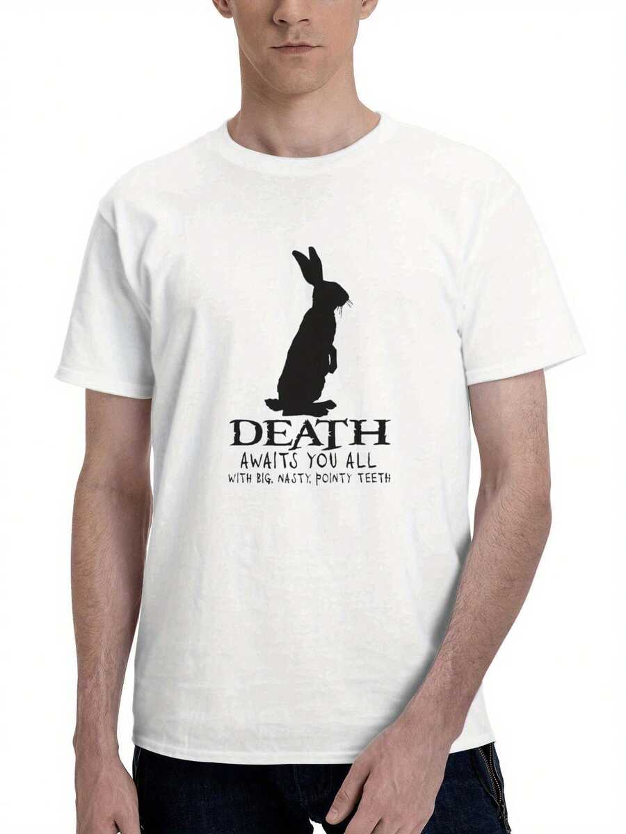 Funny Graphic Tee For Men - Vintage Comedy Tee With Death And Python Joke Design - Black With White Print - Breathable Cotton Tee For Fans, Casual Wear And Costume Parties - Machine Washable Retro Comedy Movie Apparel With Iconic Characters, Crew Neck, Short Sleeves And Relaxed Fit For Comfortable Streetwear - 白色 - 查看 1