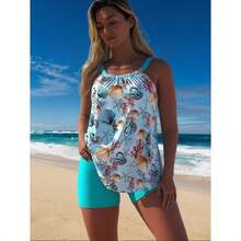 Women's Tankini Swimwear – Relaxed Fit Two-Piece Set For Beach, Pool & Resort Days - Seashell Print - View 3