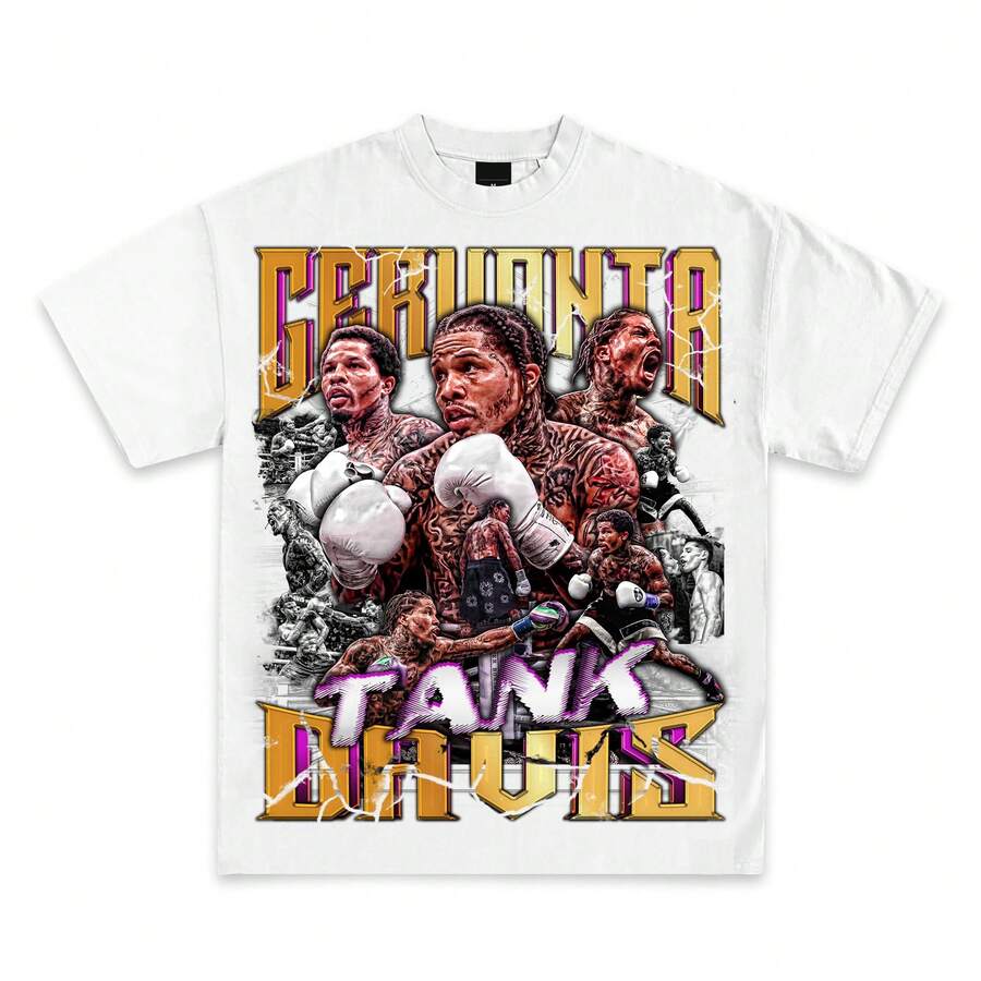 Purple Gold Gervonta Davis The Tank Graphic T-Shirt _ Premium Quality Heavyweight Basketball For Adults & Kids - 白色 - 查看 1
