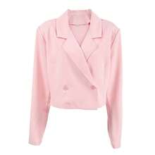 French Style Pink Short Blazer Autumn Winter Fashion Loose Double-Breasted Jacket Women's Clothing - 重量:249g - 查看 4